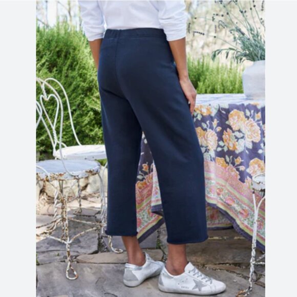 Frank & Eileen CATHERINE Triple Fleece Wide Leg Crop Sweatpants Size: L Navy - Picture 11 of 16